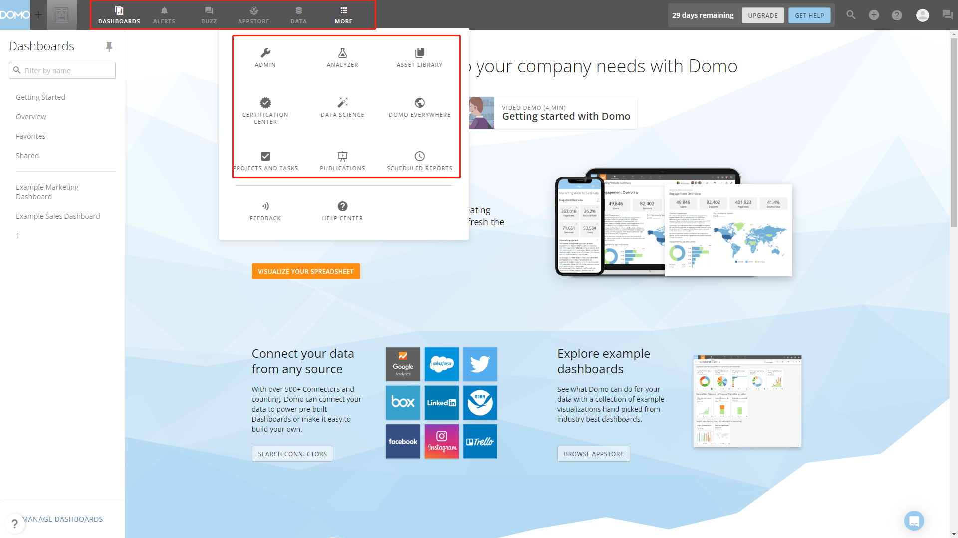 Figure 2-3 Top navigation bar - Domo